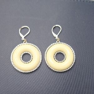 Vintage Cream and Silver Hoop Earrings